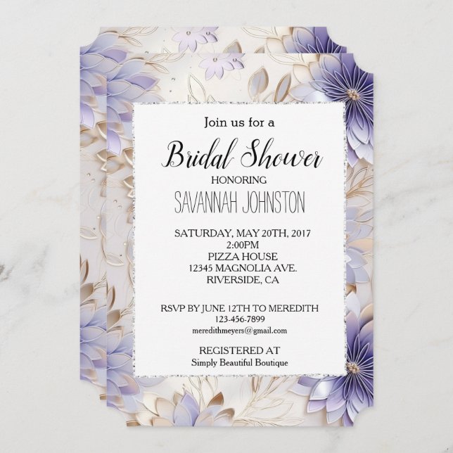 Hübsche Lila Perle Einladung (Vorne/Hinten)