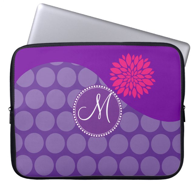 Hübsche lila Polka-Punkt-Welle mit rosa Blume Laptopschutzhülle (Vorderseite)