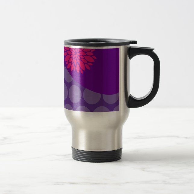 Hübsche lila Polka-Punkt-Welle mit rosa Blume Reisebecher (Rechts)