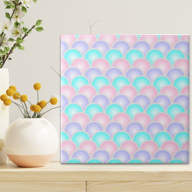 hübsche, lila, rosa Aquarelle Fliese (pretty purple pink aqua blue pastel mermaid scales ceramic tile)