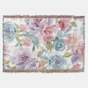 Hübsche lila rosa Blumen Aquarelle Decke