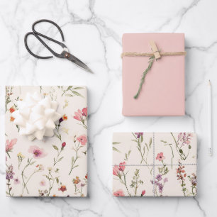 Hübsche Lila Rosa Rote Blumen Geburtstag Geschenkpapier Set