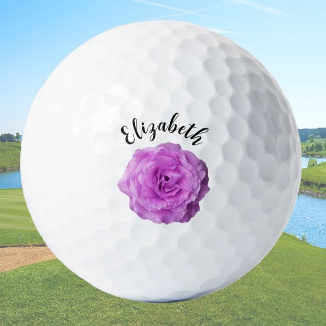 Hübsche lila Rose Blume individuelle Name Damen Golfball (Von Creator hochgeladen)