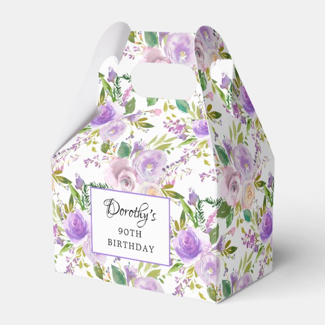 Hübsche Lila Rose Floral 90. Geburtstag Geschenkschachtel (Vorderseite)