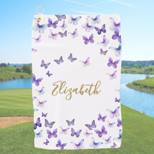 Hübsche Lila Schmetterlinge Individuelle Name Lady Golfhandtuch