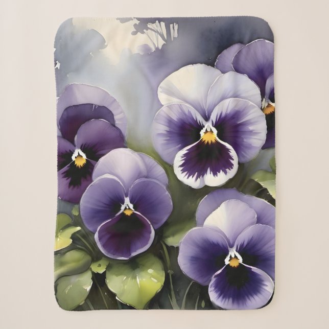 Hübsche lila Stiefmütterchen Aquarellmalerei Sherpadecke (Vorderseite)