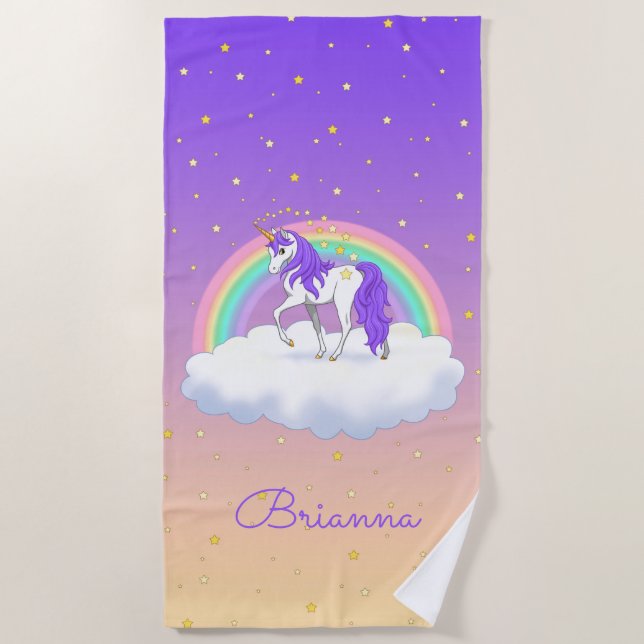 Hübsche Lila süße Träume Regenbogen Unicorn Strandtuch (Vorderseite)