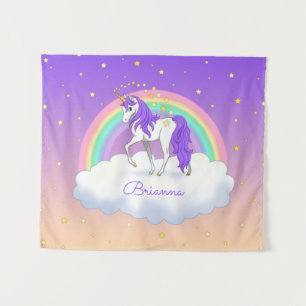 Hübsche Lila süße Träume Regenbogen Unicorn Wandteppich
