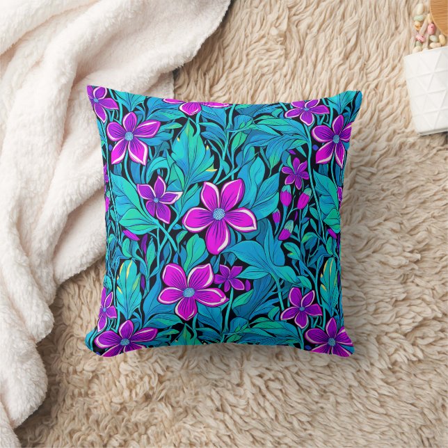 Hübsche Lila und Aquamarine Blaublume Kissen (Decke)