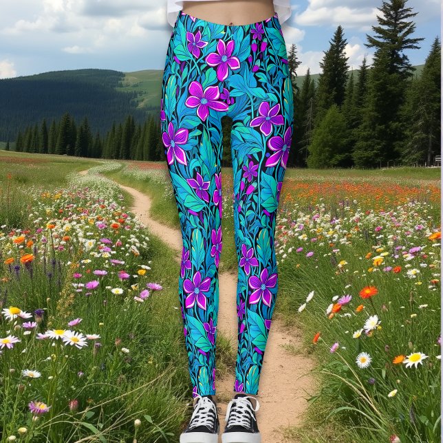 Hübsche Lila und Aquamarine Blaublume Leggings (Von Creator hochgeladen)