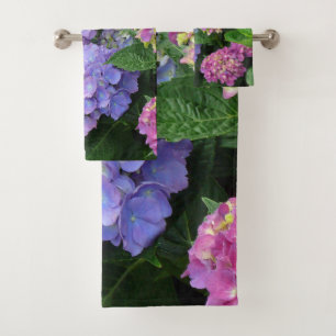 Hübsche lila und rosa Hydrangea-Blumen Badhandtuch Set