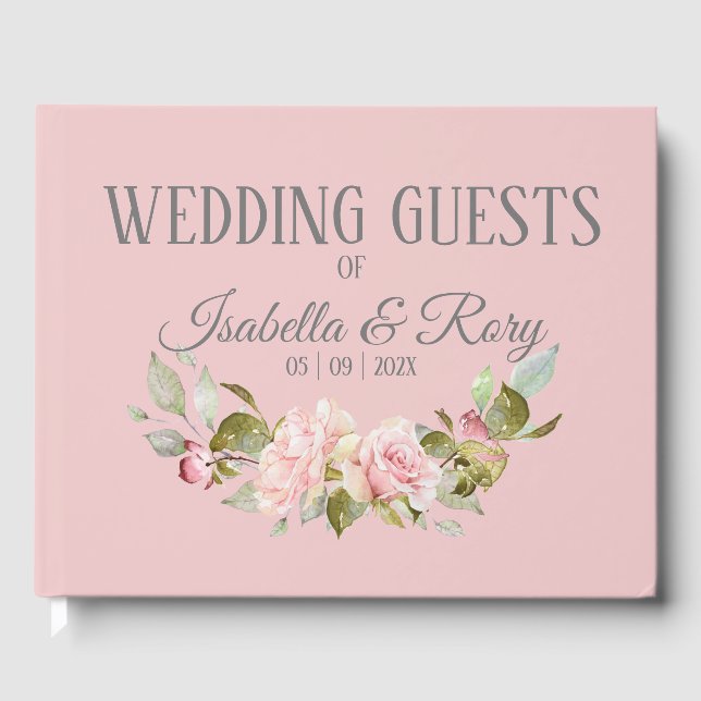 Hübsche, Lila und rosa Rosenhochzeit Gästebuch (Vorderseite)