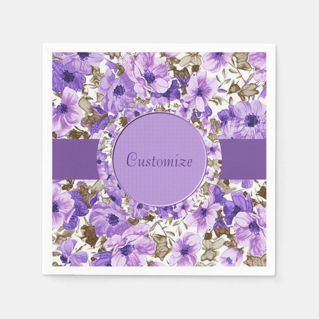 Hübsche Lila und weiße Flora Napkins 2 Serviette (Vorderseite)