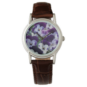 Hübsche Lila und weiße Stiefmütterchen, Armbanduhr