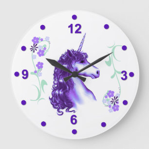 Hübsche lila Unicorn-Wand-Uhr Große Wanduhr
