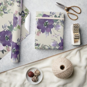 Hübsche lila Wasserfarben-Blumen Geschenkpapier