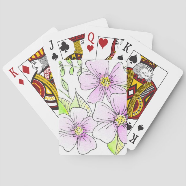 Hübsche lila Wasserfarben-Blumen Spielkarten (Rückseite)