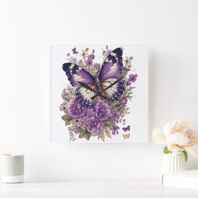 HÜBSCHE LILA WASSERFELDER UND BLUME QUADRATISCHE WANDUHR (Zuhause)