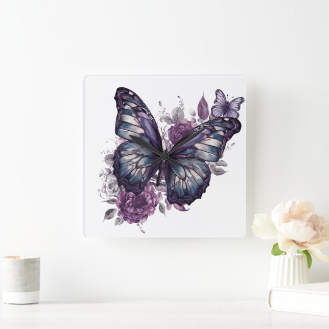 HÜBSCHE LILA WASSERFELDER UND BLUME QUADRATISCHE WANDUHR (Zuhause)