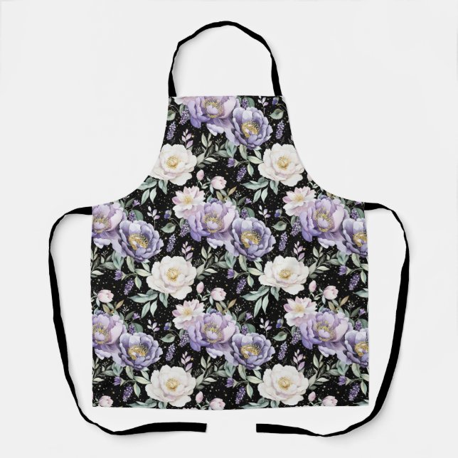Hübsche lila weiße Blumen Schürze (Vorderseite)