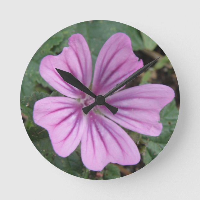 Hübsche Lila Wildblume Wall Clock Runde Wanduhr (Vorderseite)
