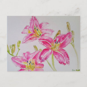 Hübsche Lilie in Rosa Aquarell-Gemälde-Postkarte Postkarte