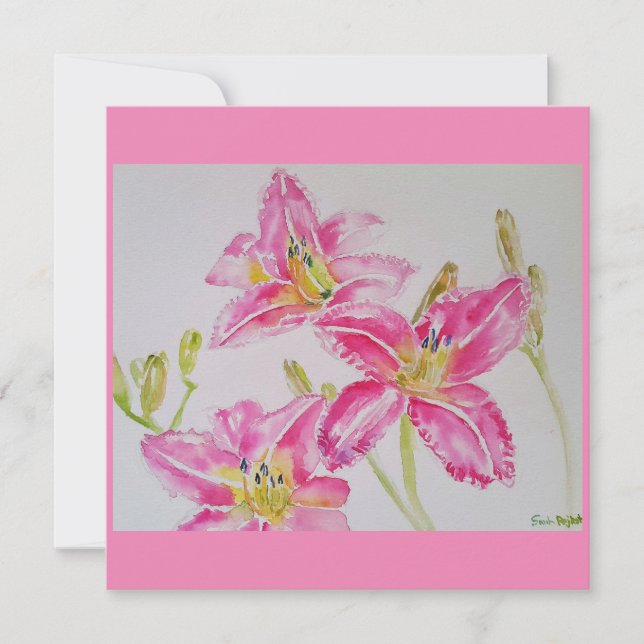 Hübsche Lilie in rosa Aquarellfarbenkarte Karte (Vorderseite)