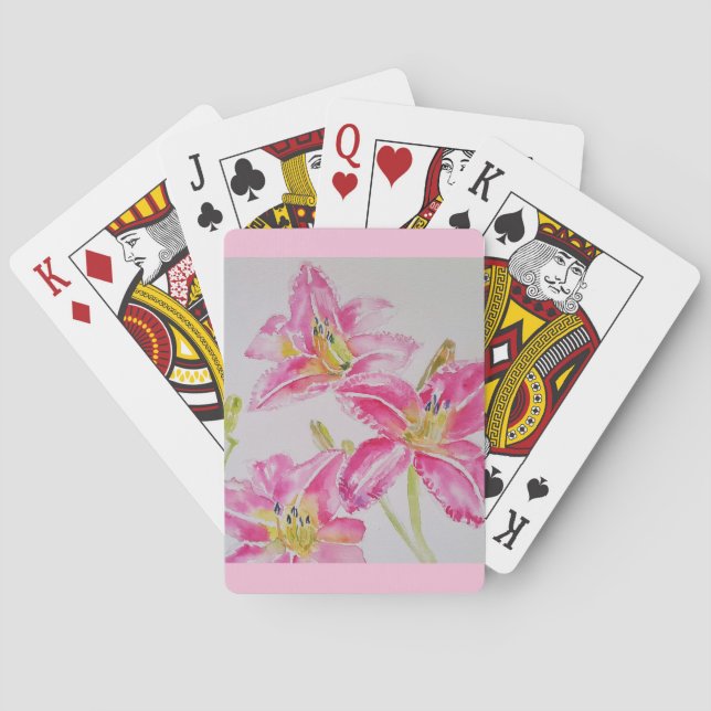 Hübsche Lilie in rosa Aquarellmalereien Name Spielkarten (Rückseite)