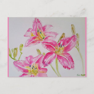 Hübsche Lily in Rosa Aquarell-Gemälde-Postkarte Postkarte