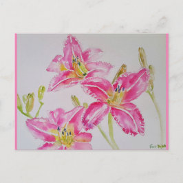 Hübsche Lily in rosa Aquarellmalerei Postkarte