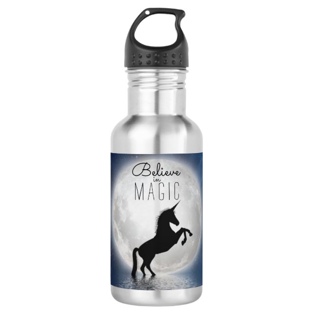 Hübsche Mädchen "Glaube an Magie" Einhorn Vollmond Edelstahlflasche (Vorderseite)