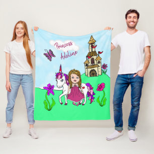 Hübsche Magenta Prinzessin und Unicorn Personalisi Fleecedecke