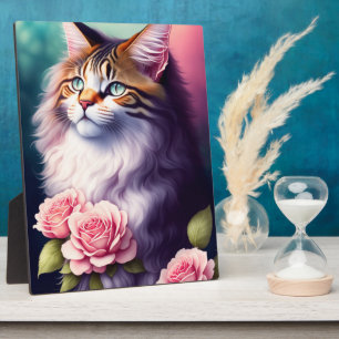 Hübsche Maine Coon & Blumen Tischdekoration Fotoplatte