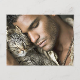 Hübsche Männer & Katzen Kunst Postkarte