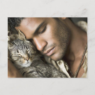 Hübsche Männer & Katzen Kunst Postkarte