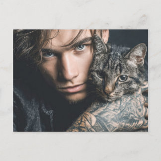 Hübsche Männer & Katzen Kunst Postkarte