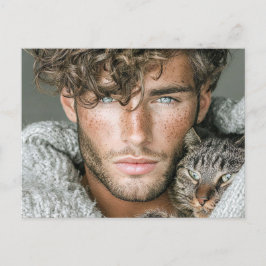 Hübsche Männer & Katzen Kunst Postkarte