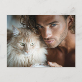 Hübsche Männer & Katzen Kunst Postkarte