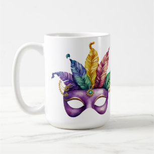 HÜBSCHE MASKE MARDI GRAS MIT FEATHERS KAFFEETASSE