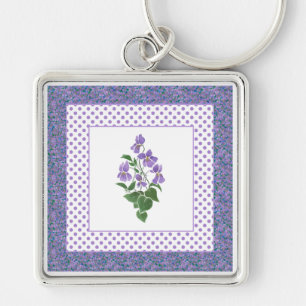 Hübsche Mauve Violets Floral und Polka Dot Schlüss Schlüsselanhänger