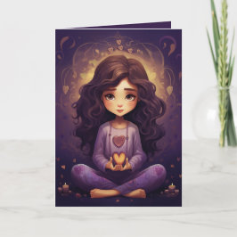 Hübsche Meditation Yoga Girl Lila Hearts Geburtsta Karte