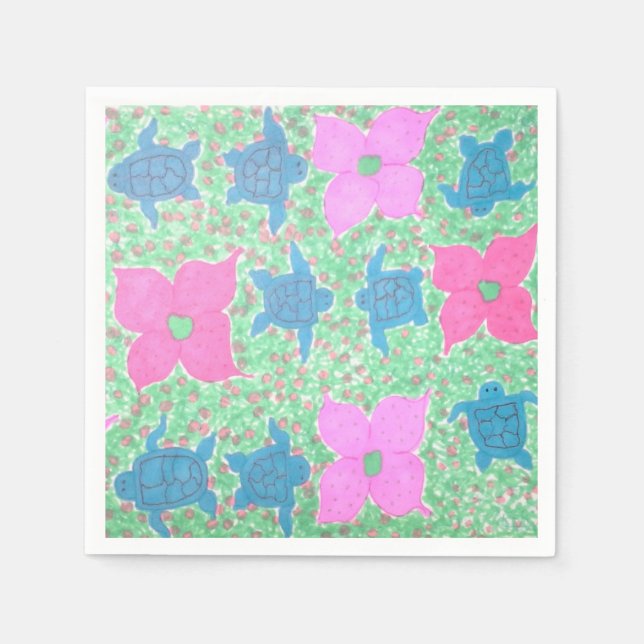 Hübsche Meeresschildkröten und Blume Papier Napkin Serviette (Vorderseite)