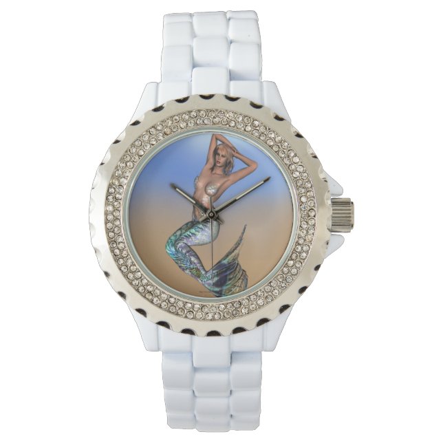 Hübsche Meerjungfrau am Strand Armbanduhr (Vorderseite)