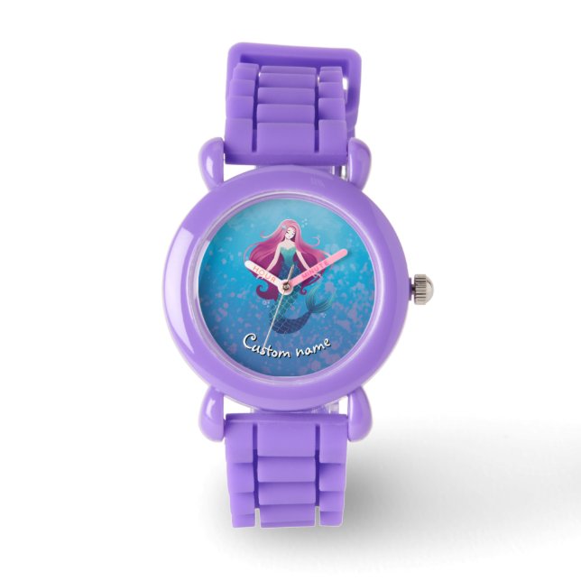 Hübsche Meerjungfrau Personalisiert für Mädchen Armbanduhr (Vorderseite)