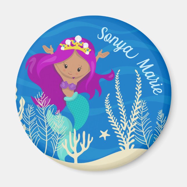 Hübsche Mermaid Girl Blue Ocean Monogram Magnet (Vorne)