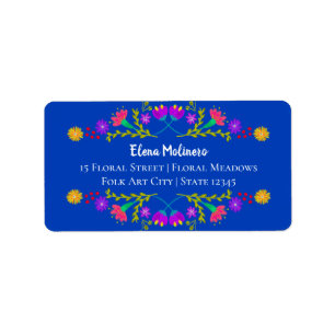 Hübsche mexikanische Fiesta Folk Art Royal Blue A Adressaufkleber