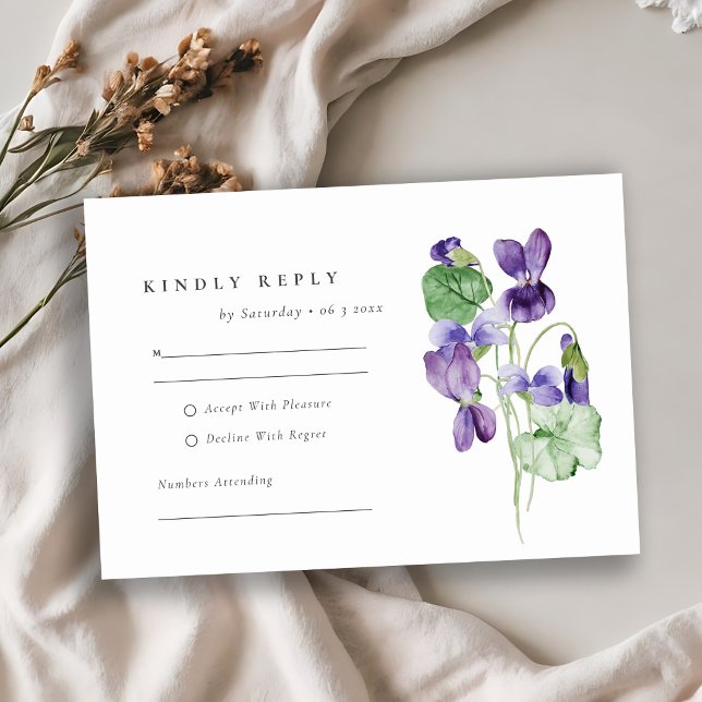Hübsche Minimal Elegante Violet Blumenstrauß Hochz RSVP Karte (Von Creator hochgeladen)