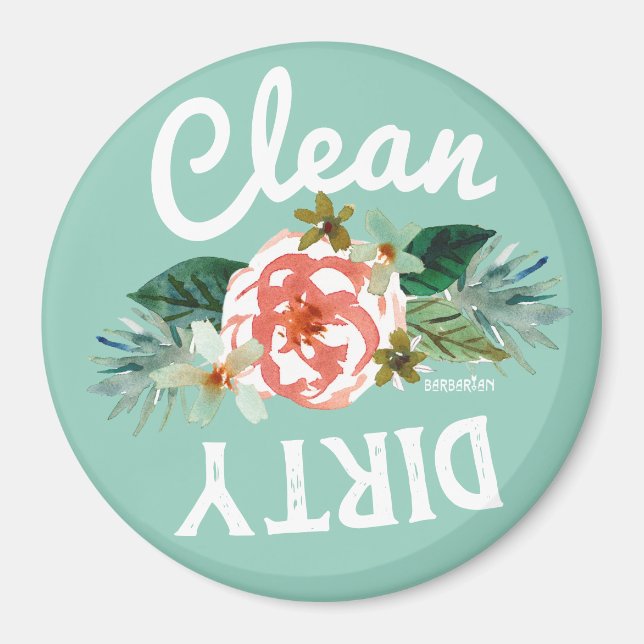 Hübsche Minze Floral CLEAN DIRTY Geschirrspülmasch Magnet (Vorne)