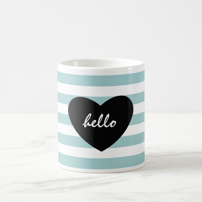 Hübsche Minze und weißes Streifen-hallo Herz Kaffeetasse (Mittel)