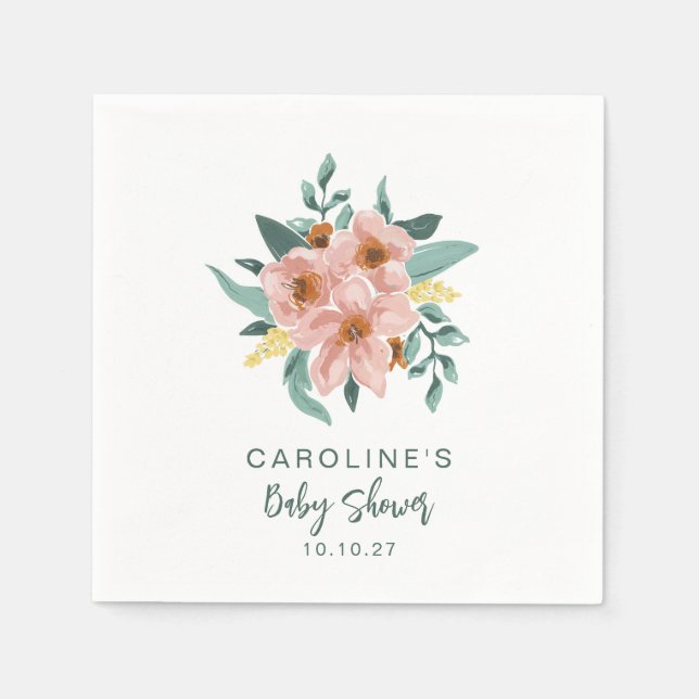 Hübsche Minznadel Rosa Blütendusche Serviette (Vorderseite)